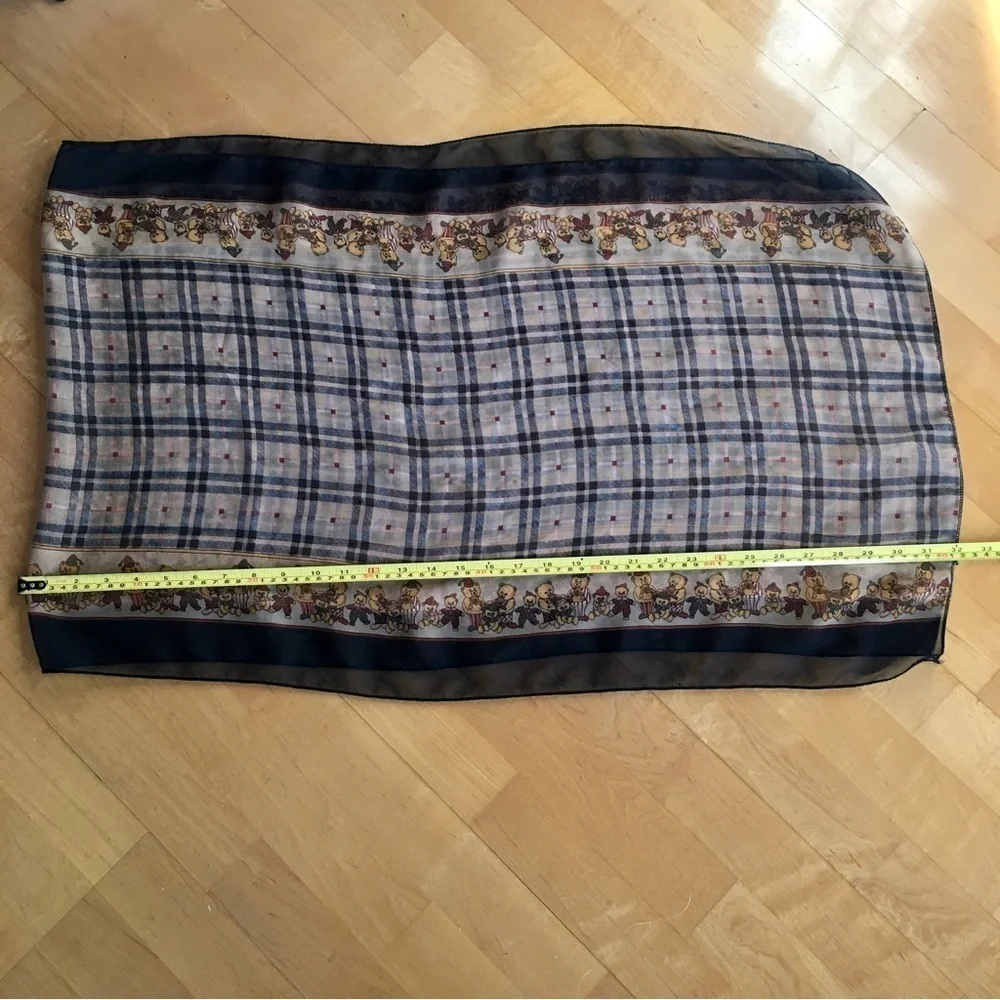 Teddy Bear and Plaid Semi Sheer Scarf, Brown, Tan, Black, Red